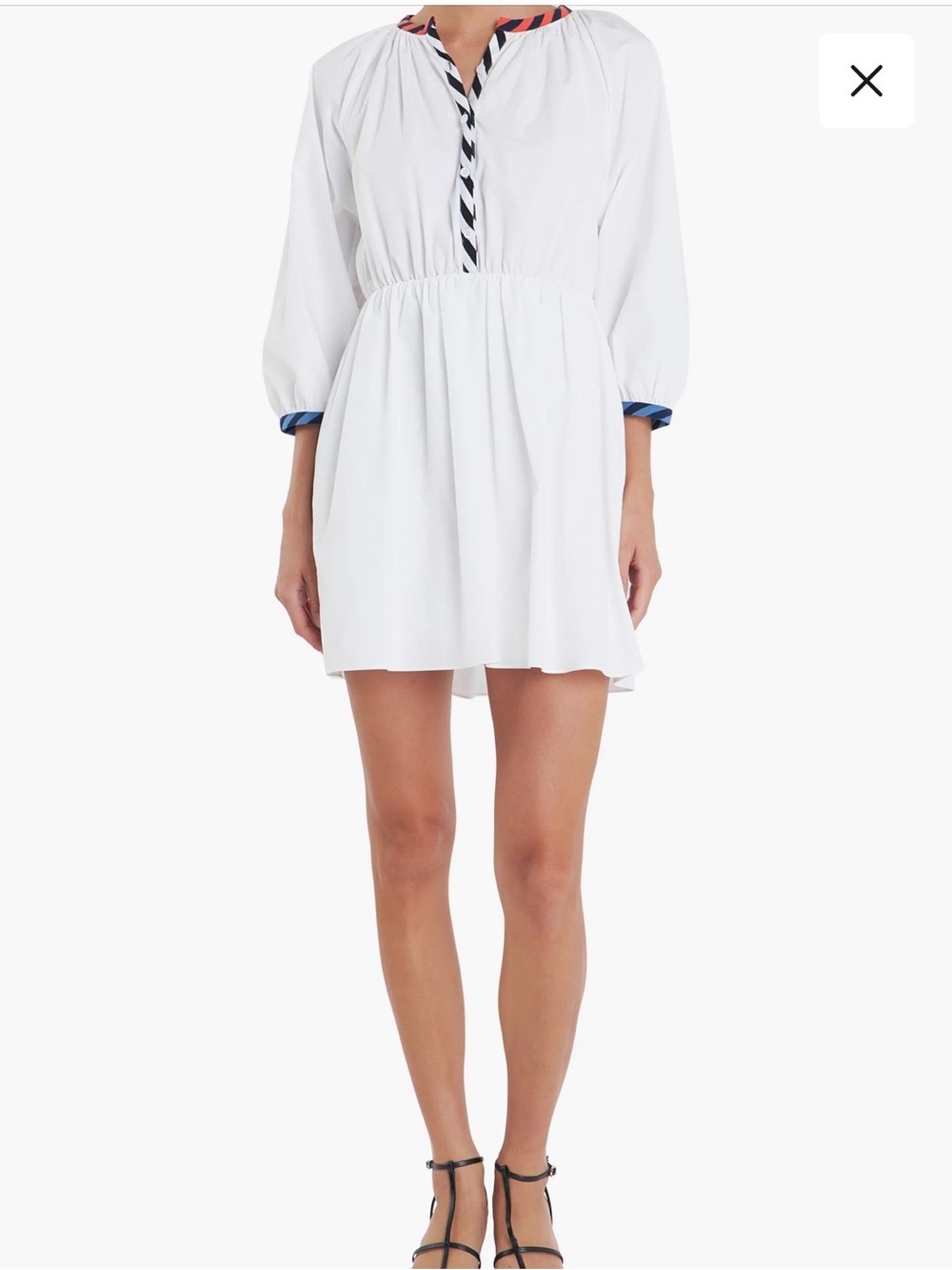 English Factory White Mini Dress with Navy & orange, light blue Trim